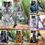 Women Fashion Tiger Dolphin Wolf Tattoo Printed Sport Yoga Suit Stretch pant/Leggings and Out Tank Top Set XS-8XL