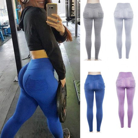Trendy Yoga Pants Solid Color Elastic Waistband Comfy Push Up Ruched Stretchy Yoga Trousers