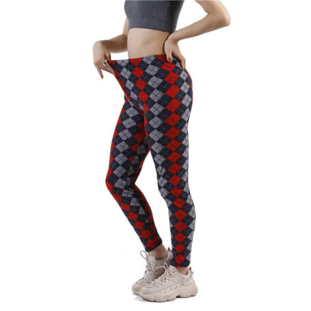 Plaid Leggings Women Printed Pants Push Up Fashion Fitness Ankle-Length Gym Sporting High Waist New Gray Plaid Trousers