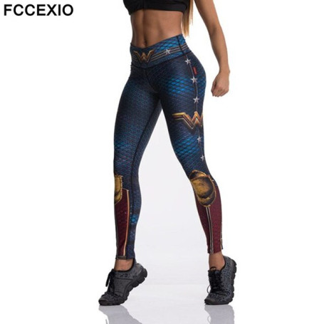 FCCEXIO Tibetan Blue Captain Fight Push Up Workout Leggings Slim High Waist Jeggings Women Sexy Sportswear Leggings Workout