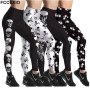 FCCEXIO New Pattern 3D Skull Head Print Women High Waist Legging Fashion  Fitness Elastic Skeleton Leggings
