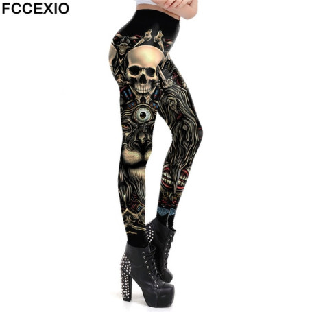 Fashion Skull New Design Punk Women Legging Gothic Style Lion Retro Vintage Steampunk Leggins Ankle Pants Cosplay Leggin
