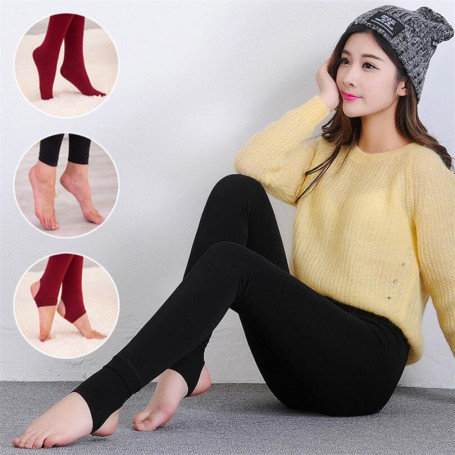 Women Autumn Thick Warm Lining Legging Gym Wear Stretch Fleece Pants Trample Wrap Step On Foot Nine Style Elastic Bottom