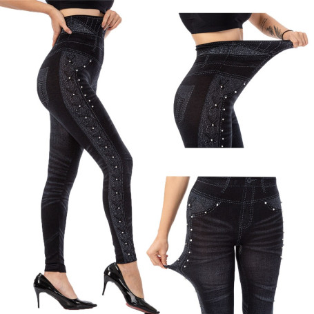 Plus Size 3XL Slim Elastic Seamless Skinny Pencil Pant High Waist Faux Denim Jean Leggings Female Workout Running Leggings