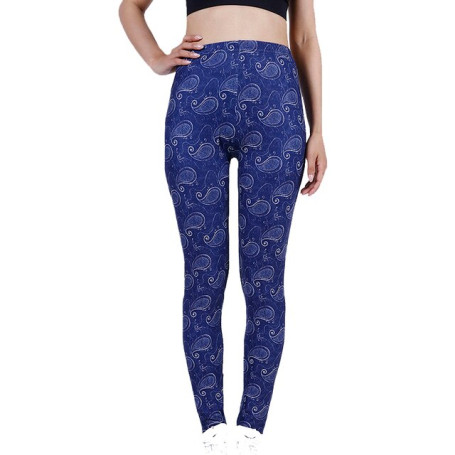 Fashion High Waist Bottom Push Up Leggings Navy Full Cashew Printed Trousers Women Workout Slim Jeggings Pencil Pants