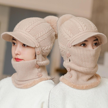 Knitted Cap No Balling Chic Skin-Friendly Skiing Knitting Hat with Neck Scarf
