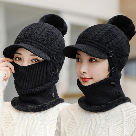 Knitted Cap No Balling Chic Skin-Friendly Skiing Knitting Hat with Neck Scarf