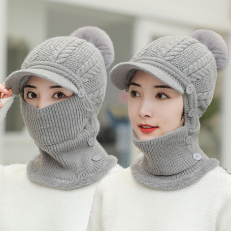 Knitted Cap No Balling Chic Skin-Friendly Skiing Knitting Hat with Neck Scarf