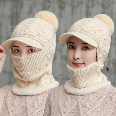 Knitted Cap No Balling Chic Skin-Friendly Skiing Knitting Hat with Neck Scarf