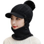 Knitted Cap No Balling Chic Skin-Friendly Skiing Knitting Hat with Neck Scarf