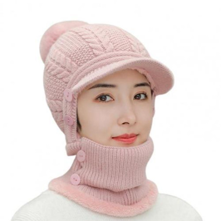 Knitted Cap No Balling Chic Skin-Friendly Skiing Knitting Hat with Neck Scarf