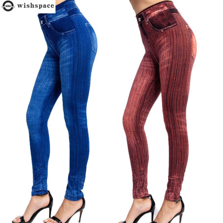 Summer Vertical Stripe Imitation Denim Leggings Show Thin Hip Lift Capris Yoga Sports Casual Trousers Female Clothing Jeans