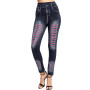 Fashion Stripe Printed Imitation Denim Leggings Elastic Slim HipTight Trousers Bubble Butt Pant Jeans Women Yoga Sportswear