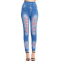 Fashion Stripe Printed Imitation Denim Leggings Elastic Slim HipTight Trousers Bubble Butt Pant Jeans Women Yoga Sportswear