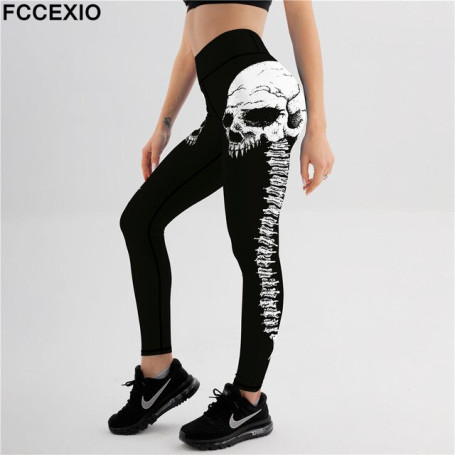 Push Up New White Horror Skulls Design Women Print Leggings High Waist  Fitness Soft Leggings