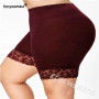 Plus Size Women Short Leggings With Lace Trim Under Skirt Pants High Waist Solid Soft Stretch Active Ladies Short Bottoming