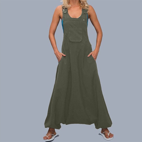 Women Summer Loose Thin Jumpsuits Harem Pants Wide Leg Pants Sleeveless Pockets Bib Jumpsuit Siamese Trousers Large Size S-5XL
