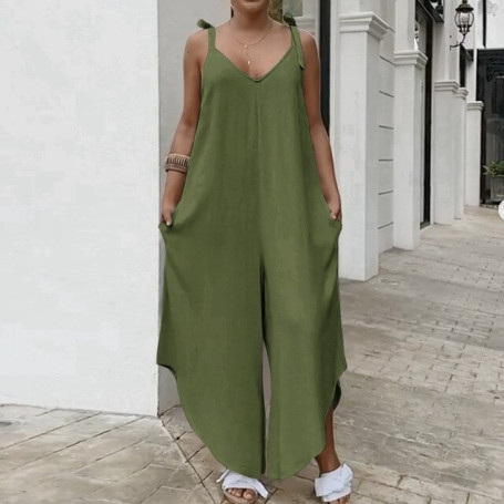 Women Loose Cotton Jumpsuits Wide leg pants Female Casual Solid Suspender Rompers Pocket Bib Siamese Large Size 5XL