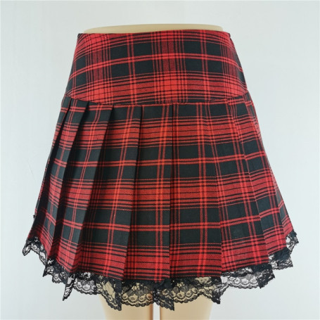 Contrast Lace Plaid Pleated Skirt Vintage Sexy Skirt Skater Clothes Harajuku Skirt Gothic Skirt Punk Skirt Plaid Skirts