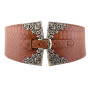 Lady Women Elastic Waistband Wide Waist Belt Retro Metal Buckle Faux Leather Red Brown
