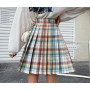 pleated skirt spring and summer high waist skirt a line plaid short skirt women