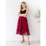 Chicwish 3D Posy Double-Layered Mesh Midi skirt, All-Season Skirt With Elastic Waist,Romantic Skirt for Date Dinner and Party