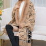 Autumn Winter New Alphabetic pattern Imitation Wool Collar Knitted Shawl Women  Tassels Poncho Lady Capes Khaki Cloaks