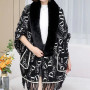 Autumn Winter New Alphabetic pattern Imitation Wool Collar Knitted Shawl Women  Tassels Poncho Lady Capes Khaki Cloaks