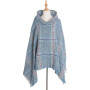 Spring  Autumn Loop Yarn Barbed Hair Large Plaid Hooded Cape Fashion Street Poncho Lady Capes Blue Cloaks