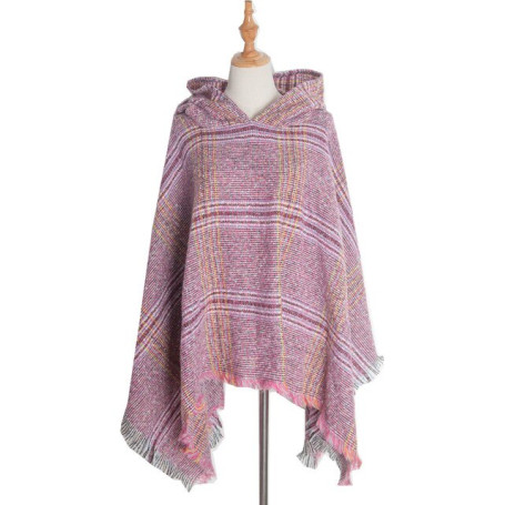 Spring  Autumn Loop Yarn Barbed Hair Large Plaid Hooded Cape Fashion Street Poncho Lady Capes Blue Cloaks