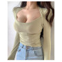 basis tees Top Winter Square Collar Sexy Elegant Solid Color Slim Sexy Long Sleeve T-shirt Tees Tops Korean elasticity tops G6EB