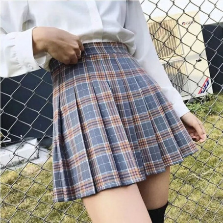 XS-XXL High Waist Women's Skirts Striped Pleated Skirt Elastic Waist Female Skirts Sweet Mini Skirts Dance Skirt Plaid Skirt