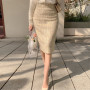 Small Fragrant Wind Autumn New Tweed Skirt Office Lady Mid-length High Waist Business Plaid Elegant Bag Hip One Step Skirt