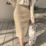 Small Fragrant Wind Autumn New Tweed Skirt Office Lady Mid-length High Waist Business Plaid Elegant Bag Hip One Step Skirt