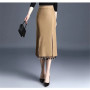 Women Spring Summer Irregular Mesh Skirt Band Splice High Waist Skirt Knee Khaki Split Office Lady Skirt