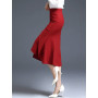 Women Summer Autumn Winter Asymmetrical Red Skirt Elastic Band High Waist Skirt Knee Office Lady A-Line Skirt