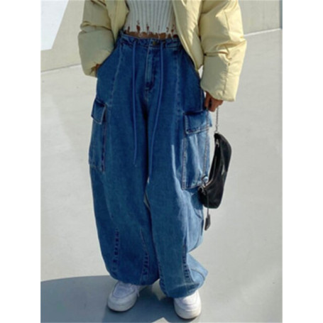 Syiwidii Baggy Jeans for Women  High Waisted Straight Lace Up Zippers Jeans Casual Vintage Korean Fashion Streetwear Jeans