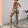 Ladies Sexy Printed Leopard Jumpsuits High Quality Elastic Skinny Fitness Jumpsuit Back Bandage Hollow Out Rompers For Female