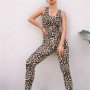 Ladies Sexy Printed Leopard Jumpsuits High Quality Elastic Skinny Fitness Jumpsuit Back Bandage Hollow Out Rompers For Female