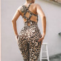 Ladies Sexy Printed Leopard Jumpsuits High Quality Elastic Skinny Fitness Jumpsuit Back Bandage Hollow Out Rompers For Female