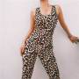 Ladies Sexy Printed Leopard Jumpsuits High Quality Elastic Skinny Fitness Jumpsuit Back Bandage Hollow Out Rompers For Female