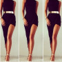 Sexy Oblique Pendulum Summer Ladies Dress O-Neck Solid Sleeveless Slim Dress Female Asymmetrical Mini Party Dress