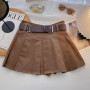 Fashion Women Y2K Vintage Irregular Micro Skirt Crop Patchwork High Waist Sexy Pleated Belted Mini Skirt Streetwear