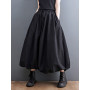Black Vintage High Waist Pleated Skirt Women Plus Size Fashion Drawstring Loose Casual Long Skirts Clothing Spring Autumn