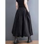 Black Vintage High Waist Pleated Skirt Women Plus Size Fashion Drawstring Loose Casual Long Skirts Clothing Spring Autumn