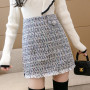Elegant Plaid Mini Skirt Women Autumn Winter Shorts Skirt Bodycorn Bright Silk Tweed Skirt Office Tassel Vintage Casual M378