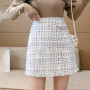 Elegant Plaid Mini Skirt Women Autumn Winter Shorts Skirt Bodycorn Bright Silk Tweed Skirt Office Tassel Vintage Casual M378