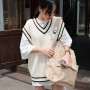 Autumn Plus Size Sleeveless Vest Korean Casual Women Vest knit Striped sweater vest kz212