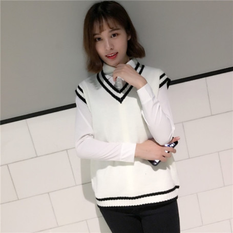 Autumn Plus Size Sleeveless Vest Korean Casual Women Vest knit Striped sweater vest kz212