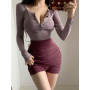 Wine Red Pleated Skirts Autumn High Waist Slim Hip Fold Peach Mini Skirt Hot Sexy Korean Sweet Women Skirts Asia skirt 62NW